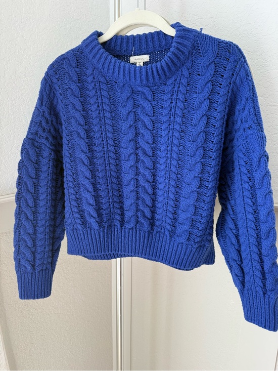 debut Sweaters - debut Royal Blue Cable Knit Crewneck Sweater